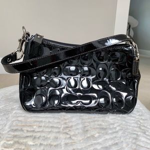 Coach black patent embossed logo shoulder bag only